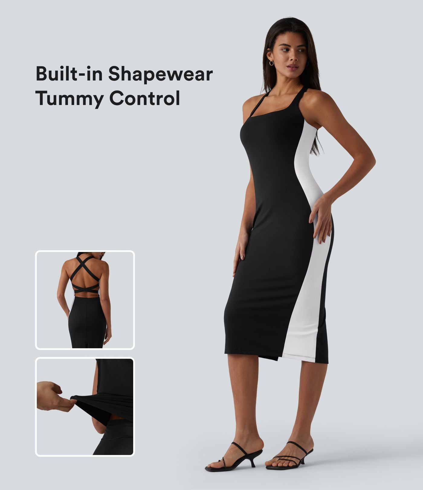 Robe midi moulante SoftlyZero™ Airy effet frais InstantCool color block avec brassière intégrée, effet gainant, short gainant intégré et bretelles croisées, accès facile Easy Peasy, protection solaire UPF50+