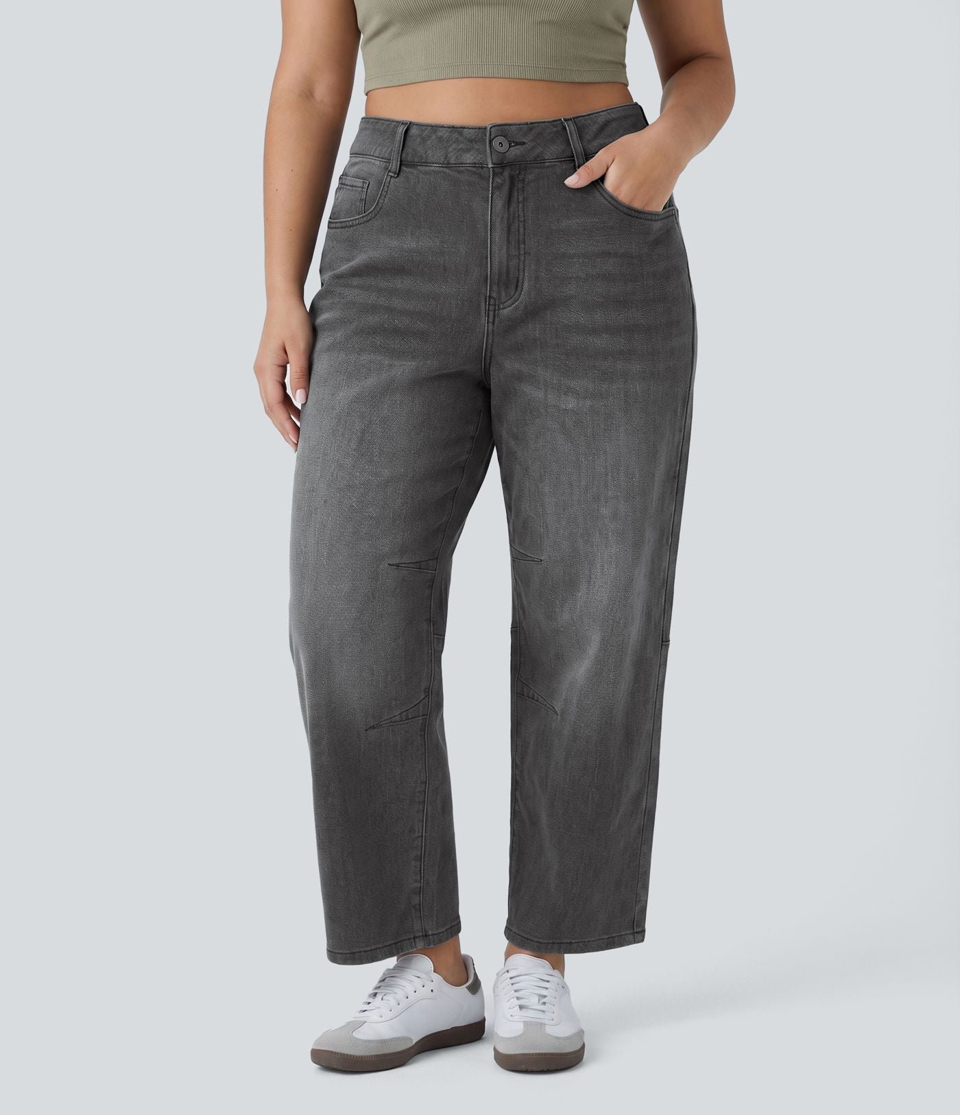 Halara Flex™ Jean barrel grande taille coupe ballon taille basse avec poches