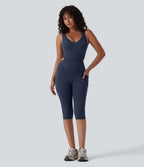 Combinaison sport gainante push-up col V longueur genoux Halara UltraSculpt™ avec poches - Édition Easy Peasy