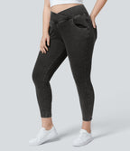 Halara Flex™ Legging Travail  7/8 Taille Croisée en Denim Tricot Extensible Taille Haute Poches Multiples Grande Taille