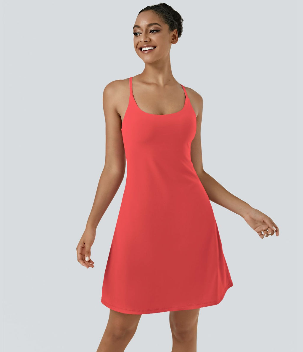 Softlyzero™ Airy Robe Sport de Yoga Plus Longue Dos Nu Découp Bretelles Réglables et Poches