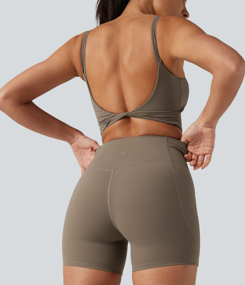 Short cycliste de yoga gainant côtelé taille haute UltraSculpt™ 12,5 cm avec poches