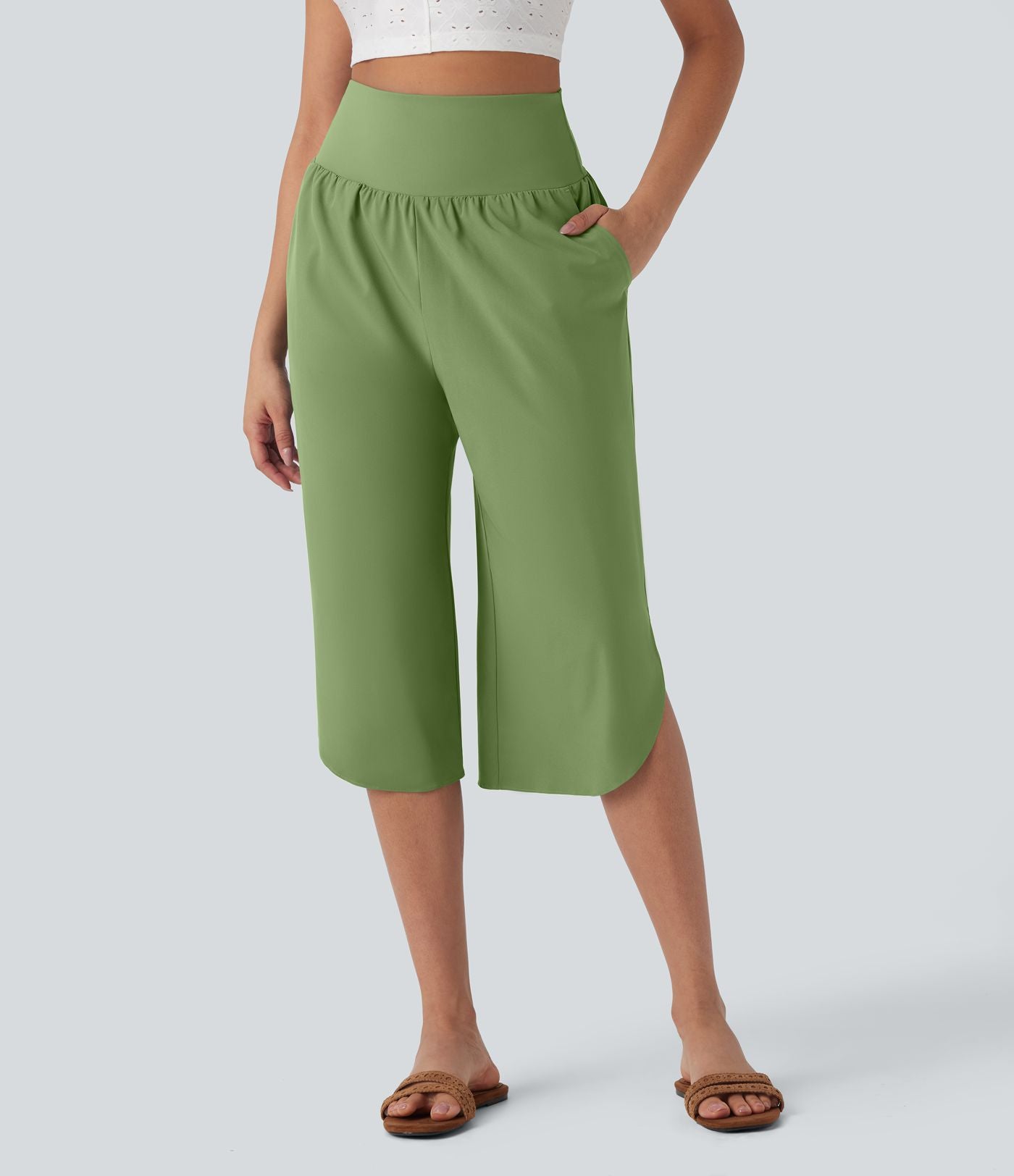 Pantalon corsaire gainant taille haute à ourlet asymétrique et séchage rapide avec poches Breezeful™