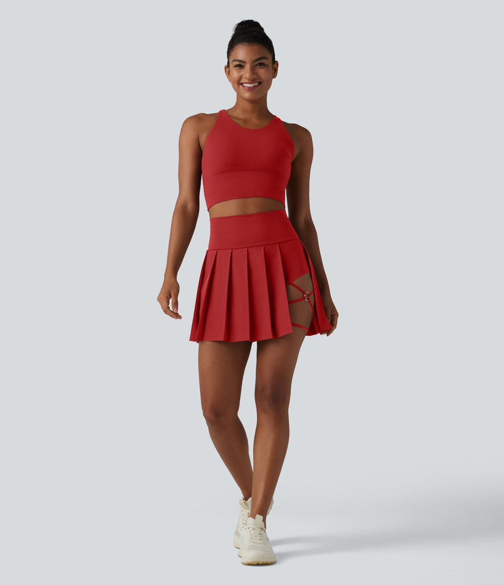 Jupe de danse courte plissée 2-en-1 Breezeful™ taille haute séchage rapide avec ourlet asymétrique et poches – Version longue