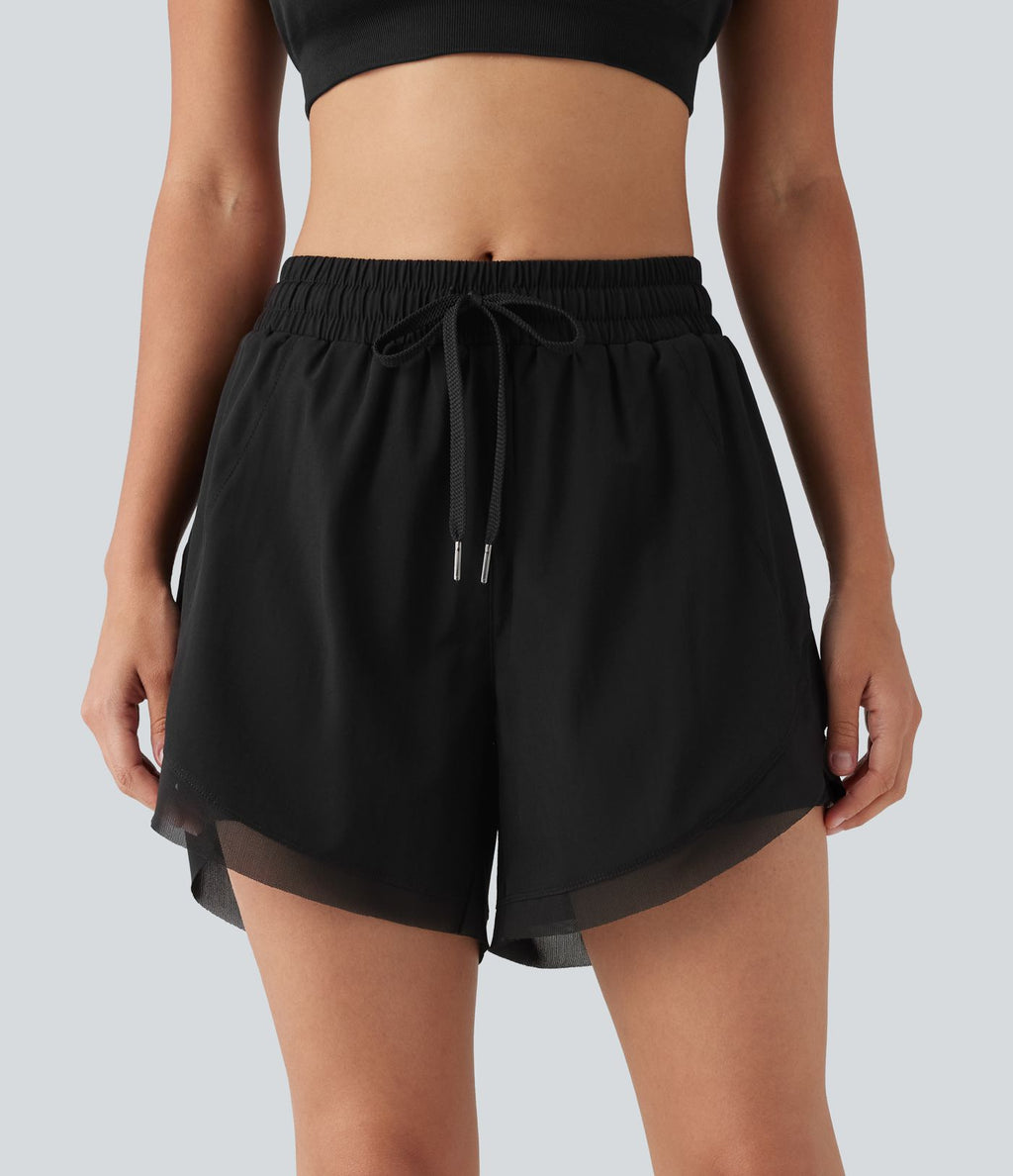 Short de running 2-en-1 taille mi-haute 12,5 cm avec cordon, ourlet incurvé, mesh contrasté et poches