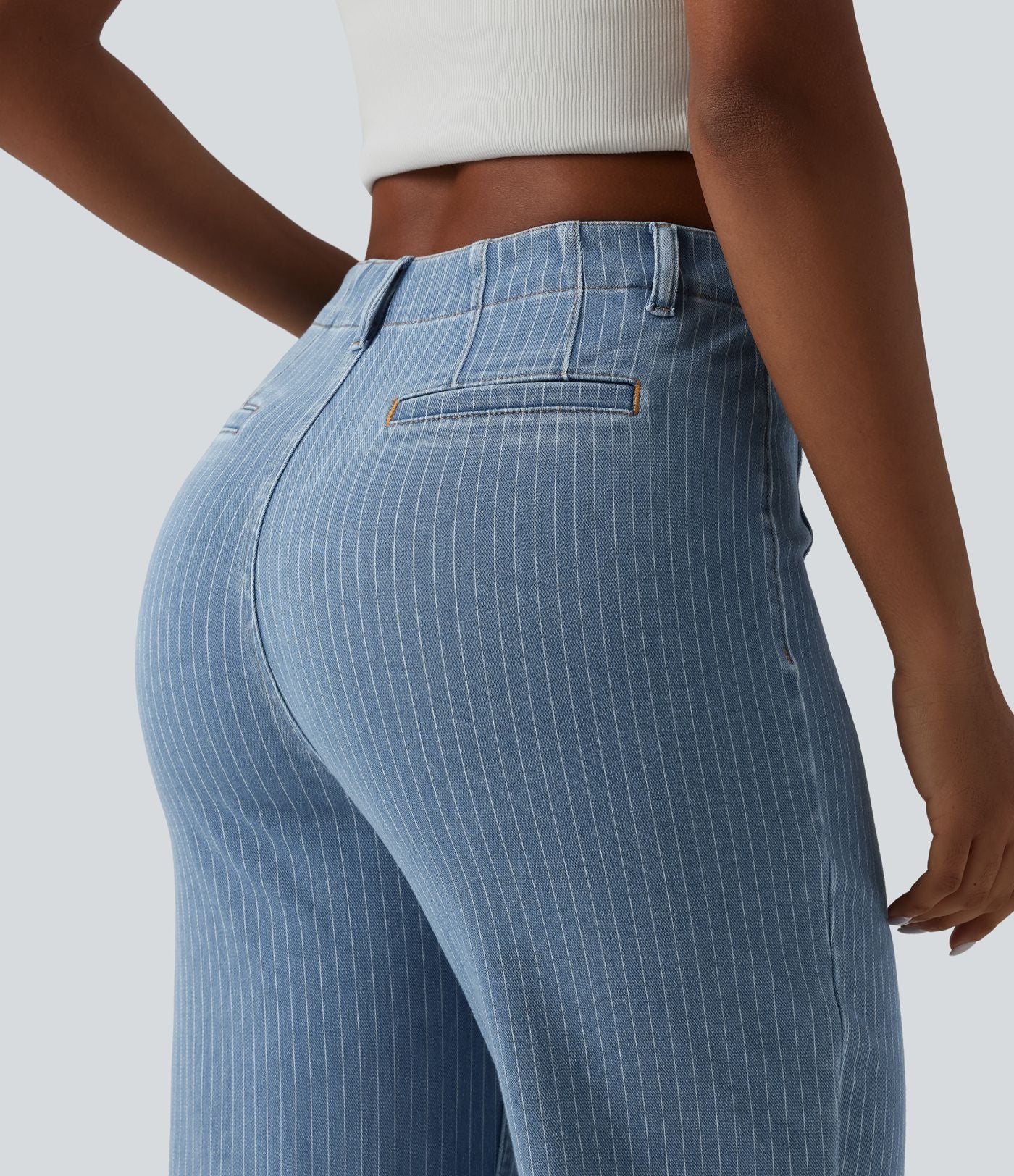 Jean droit court décontracté Halara Flex™ rayé taille haute avec poches