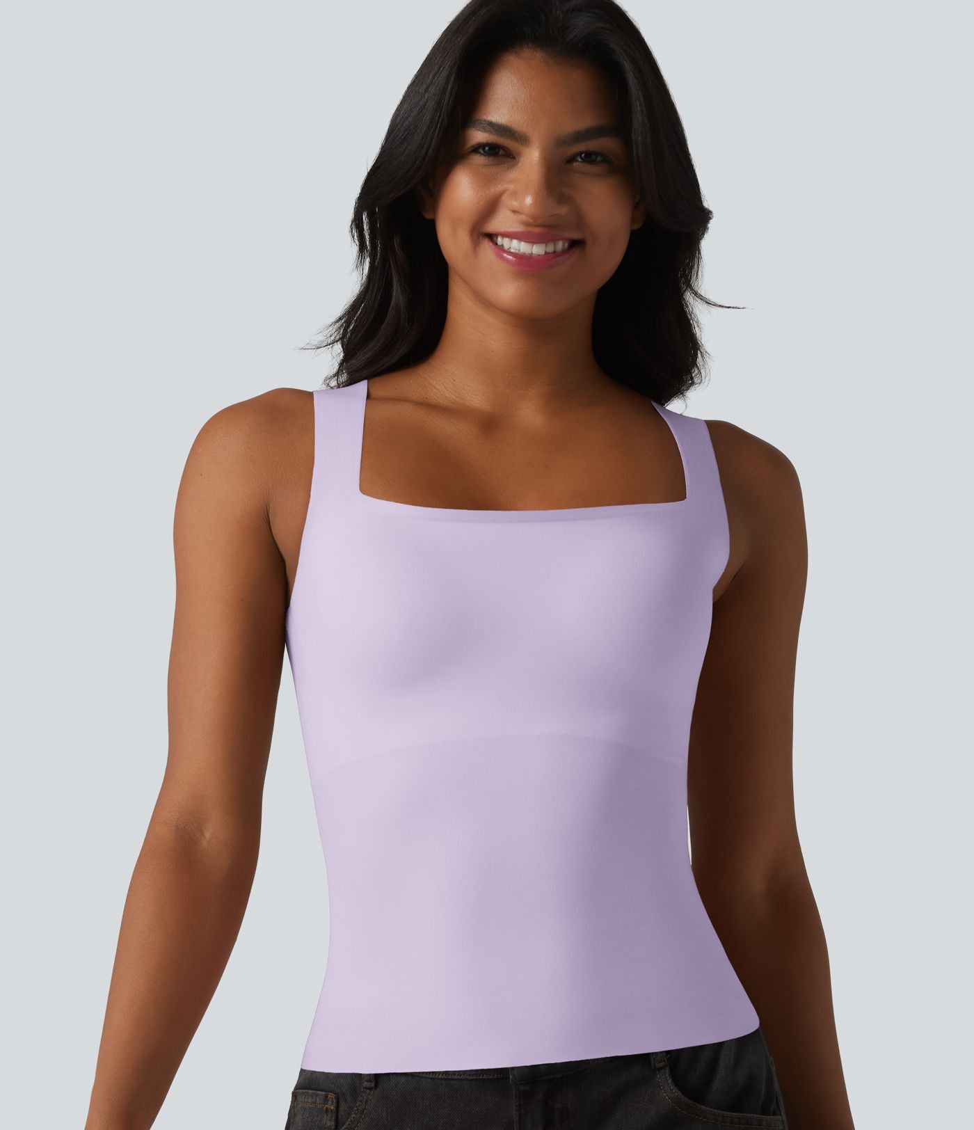 Débardeur décontracté col carré avec soutien-gorge intégré bonnets B-E