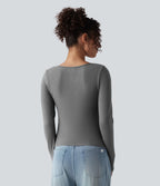Top casual chaud push-up avec bonnets moulés, col cranté et manches longues - Bonnet A/B