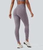 Legging de yoga rayé taille haute avec cordon de serrage et poches