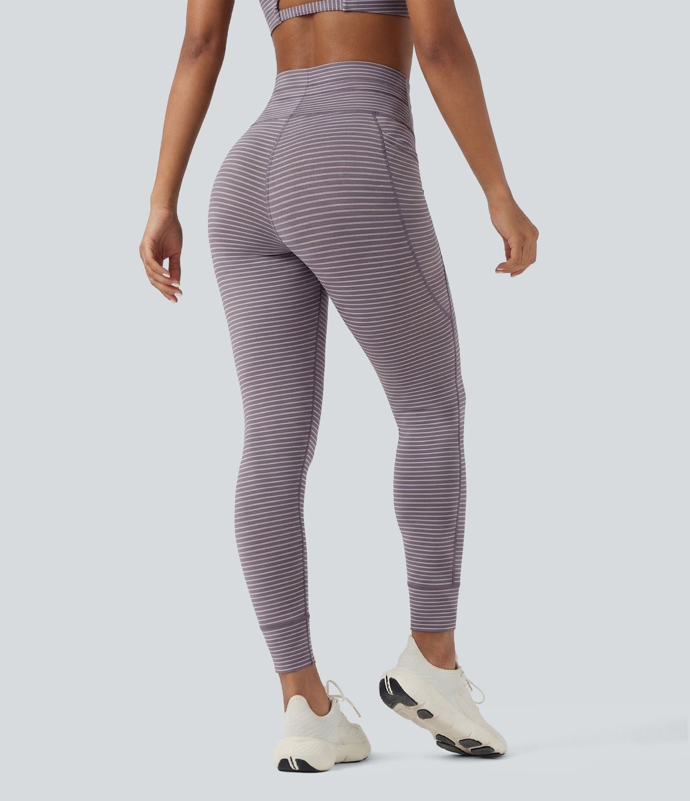 Legging de yoga rayé taille haute avec cordon de serrage et poches