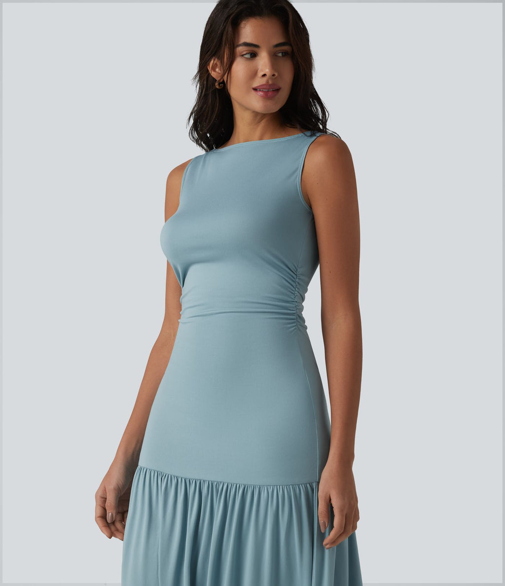 Robe longue fluide sans manches, coupe moulante, style casual