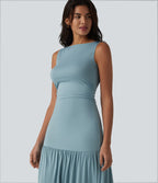 Robe longue fluide sans manches, coupe moulante, style casual