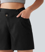 Short taille haute croisé décontracté en lin stretch 12,5 cm avec poches