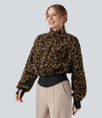 Veste 3-en-1 à col montant, manches longues, trous pour les pouces et veste sherpa à ourlet avec cordon de serrage avec poches
