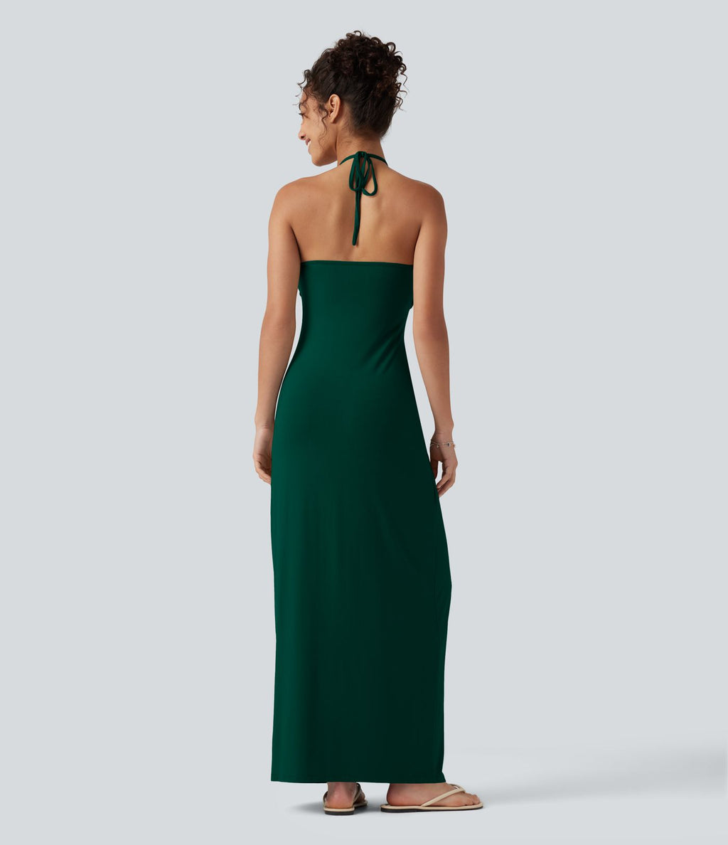 Robe longue dos nu à nouer avec soutien-gorge intégré et poches