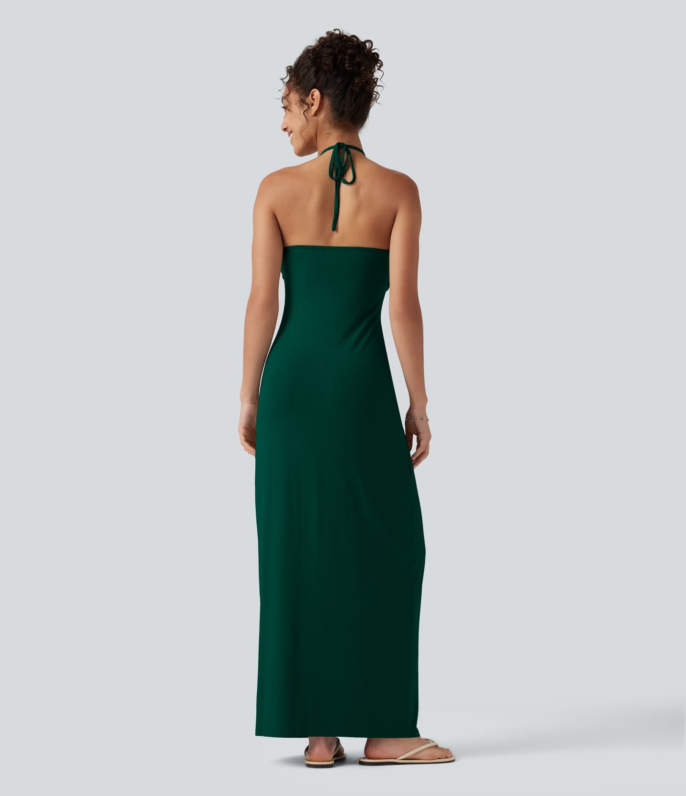 Robe longue dos nu à nouer avec soutien-gorge intégré et poches