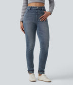Halara Flex™ Jean slim casual taille haute à ourlet retroussé avec poches