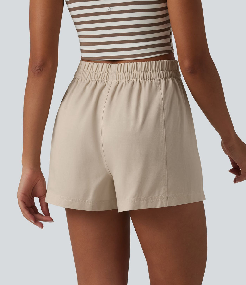 Short ample décontracté taille haute en lyocell et lin mélangés, avec poches