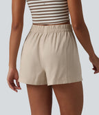 Short ample décontracté taille haute en lyocell et lin mélangés, avec poches