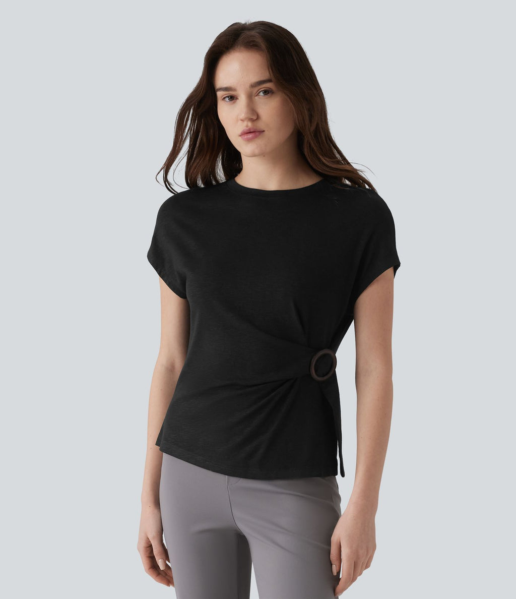 Top tailleur col rond manches courtes raglan