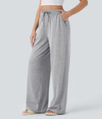 Pantalon large décontracté taille haute avec cordon de serrage et poches latérales