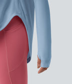 Top de sport yoga une épaule séchage rapide ourlet arrondi asymétrique manches longues avec trous pouces - Brassière intégrée