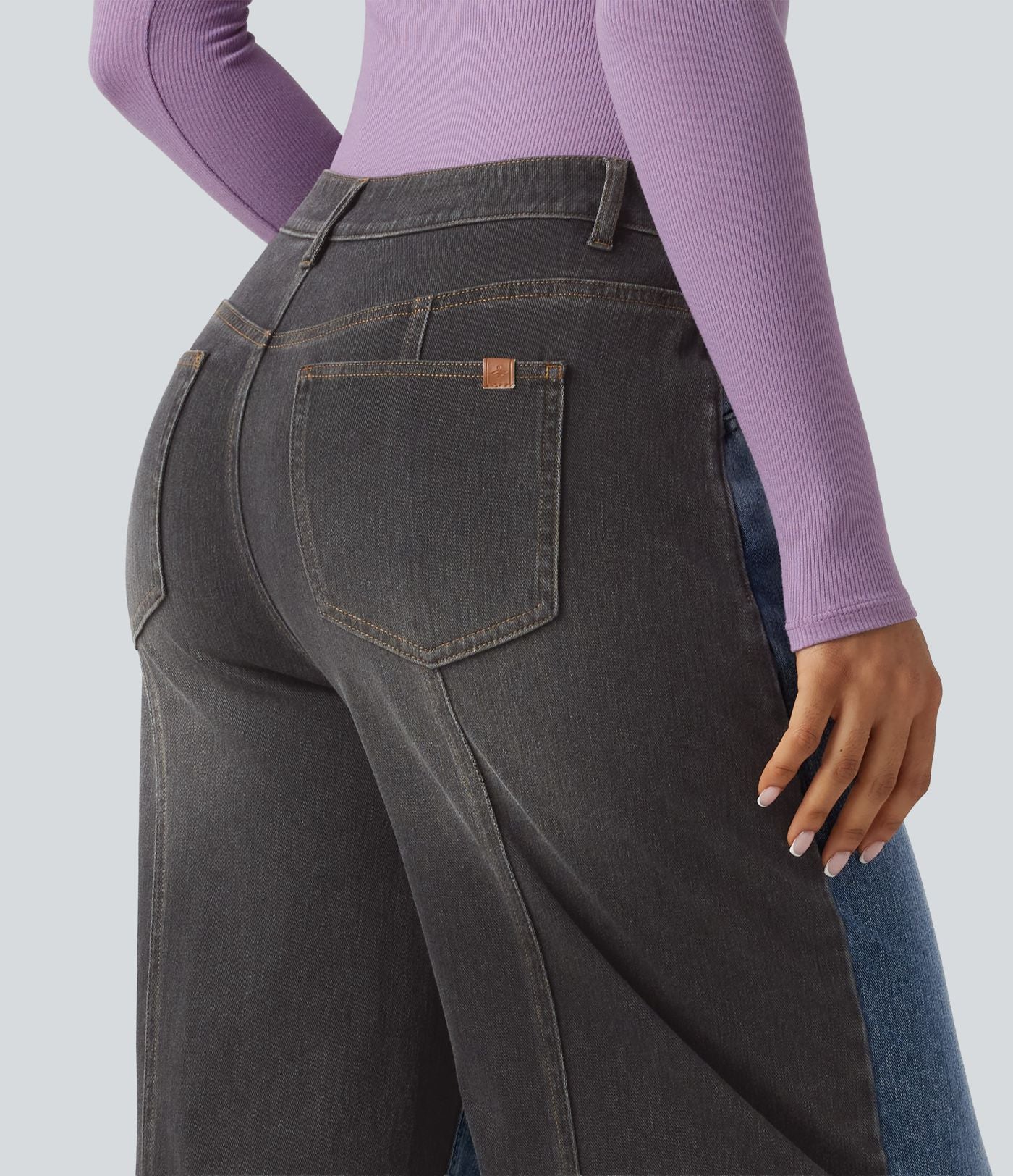 Jean barrel casual Halara Flex™ taille mi-haute color block avec poches