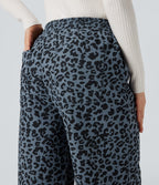 Pantalon léopard ample décontracté velours côtelé imprimé taille haute avec poches
