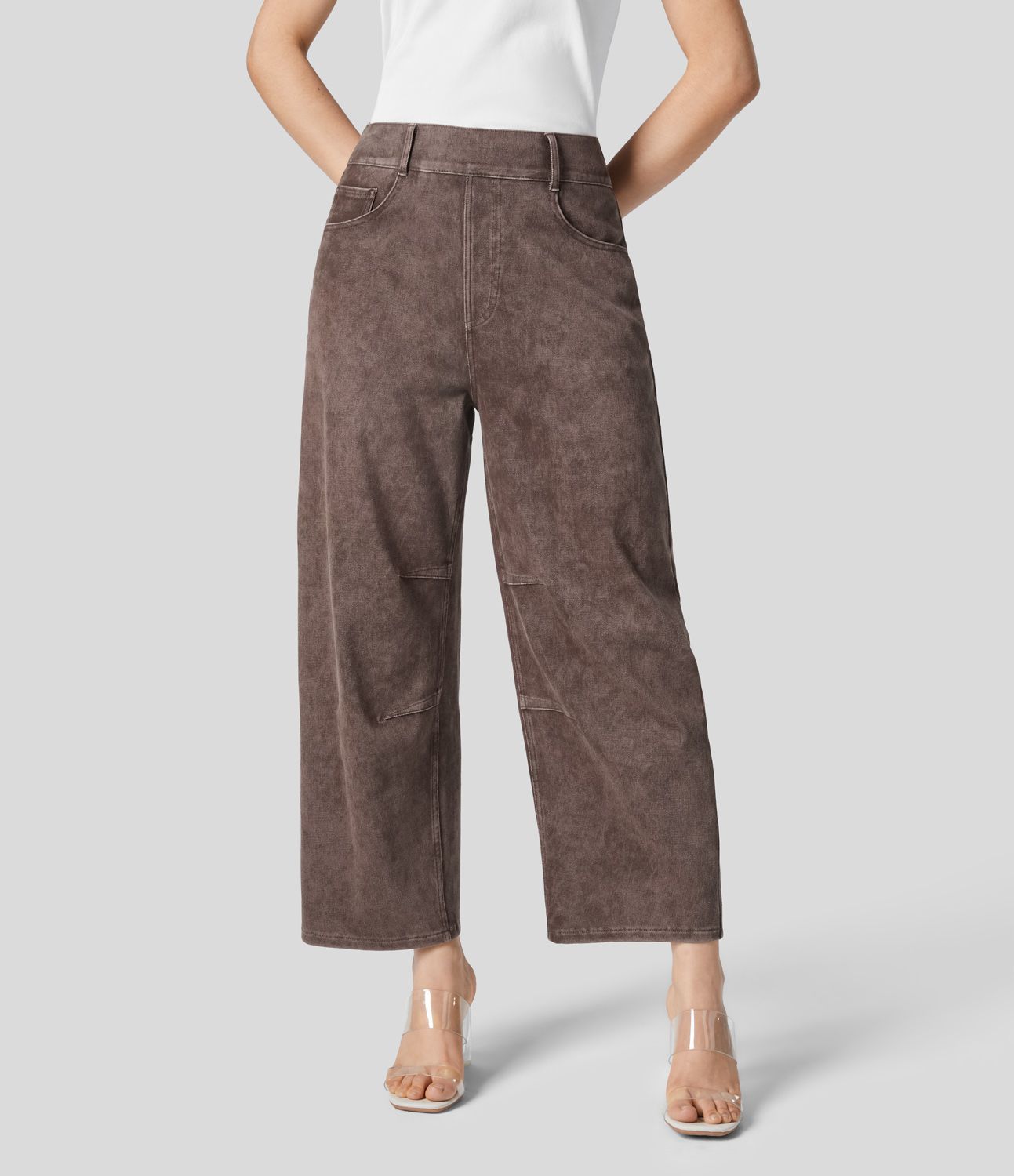 Halara Flex™ Jeans Causal Fuselés à Taille Mi-haute avec Plusieurs Poches en Tricot Extensible Coloré