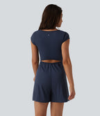 Combinaison de yoga SoftlyZero™ Airy manches courtes jambes larges effet frais InstantCool avec poches, accès facile Easy Peasy