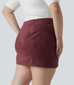 Jupe mini moulante décontractée grande taille en suédine, taille haute, froncée, avec ourlet croisé
