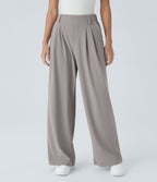 Pantalon Tailleur Large Fluide Halara Flex™ Gaufré Taille Haute Poches Latérales