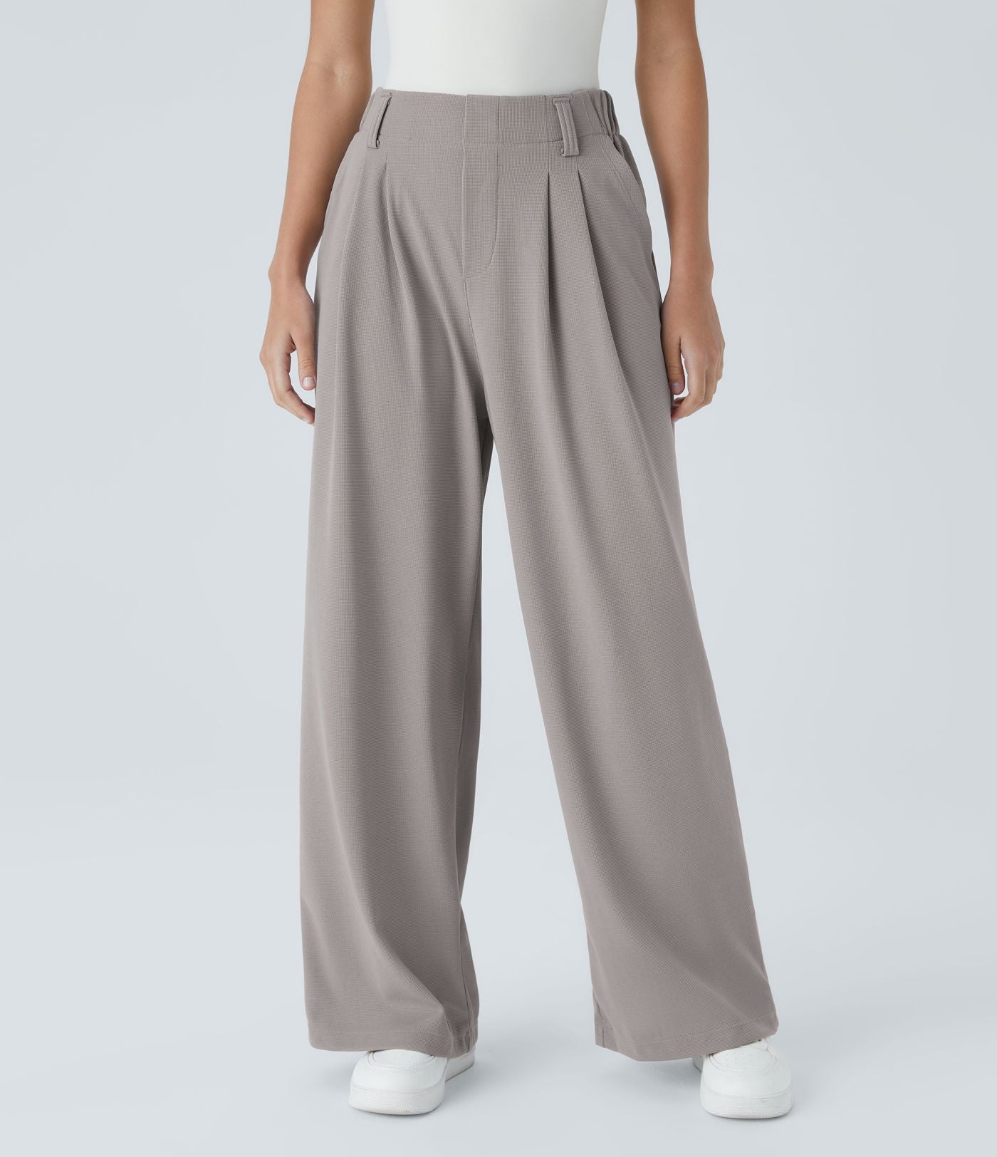 Pantalon Tailleur Large Fluide Halara Flex™ Gaufré Taille Haute Poches Latérales