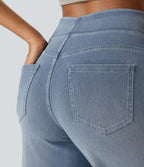 Halara Flex™ Jean Large Casual Taille Haute Poches Multiples Tricot Extensible Délavé