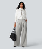 Pantalon tailleur large taille haute croisée avec poches