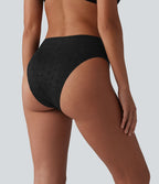Bas de bikini jacquard croisé taille mi-haute