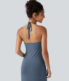 Robe longue dos nu à nouer avec soutien-gorge intégré et poches
