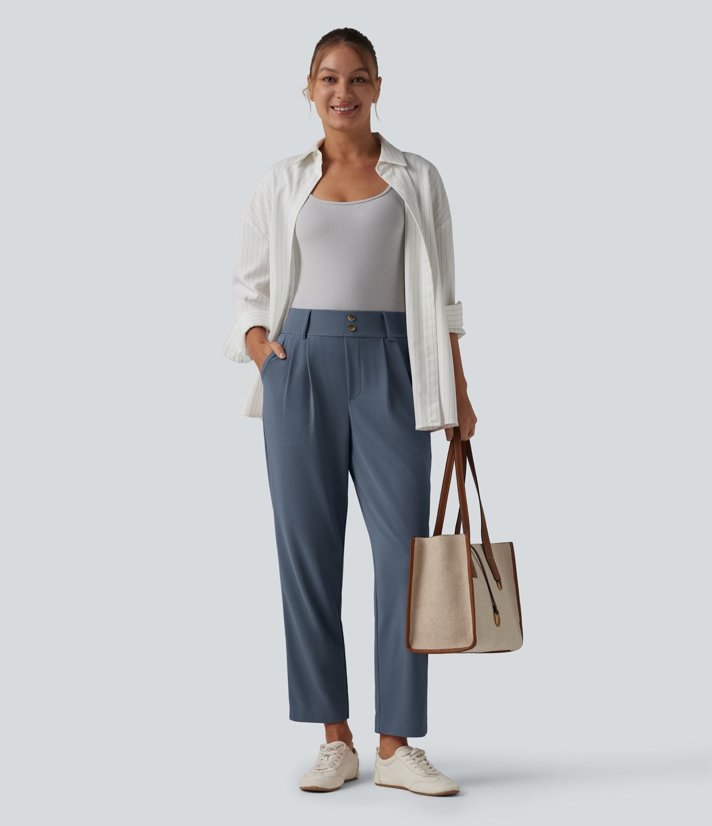 Halara Flex™ Pantalon tailleur fuselé taille haute en tissu gaufré avec poches