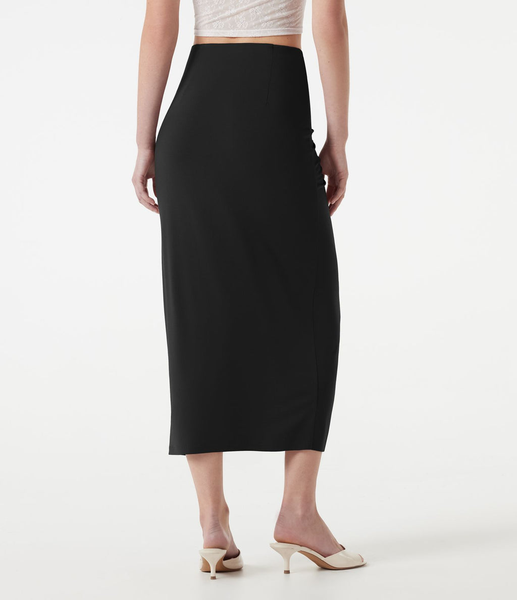 Jupe midi moulante taille haute froncée