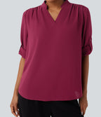 Chemise travail col V manches longues ourlet arrondi