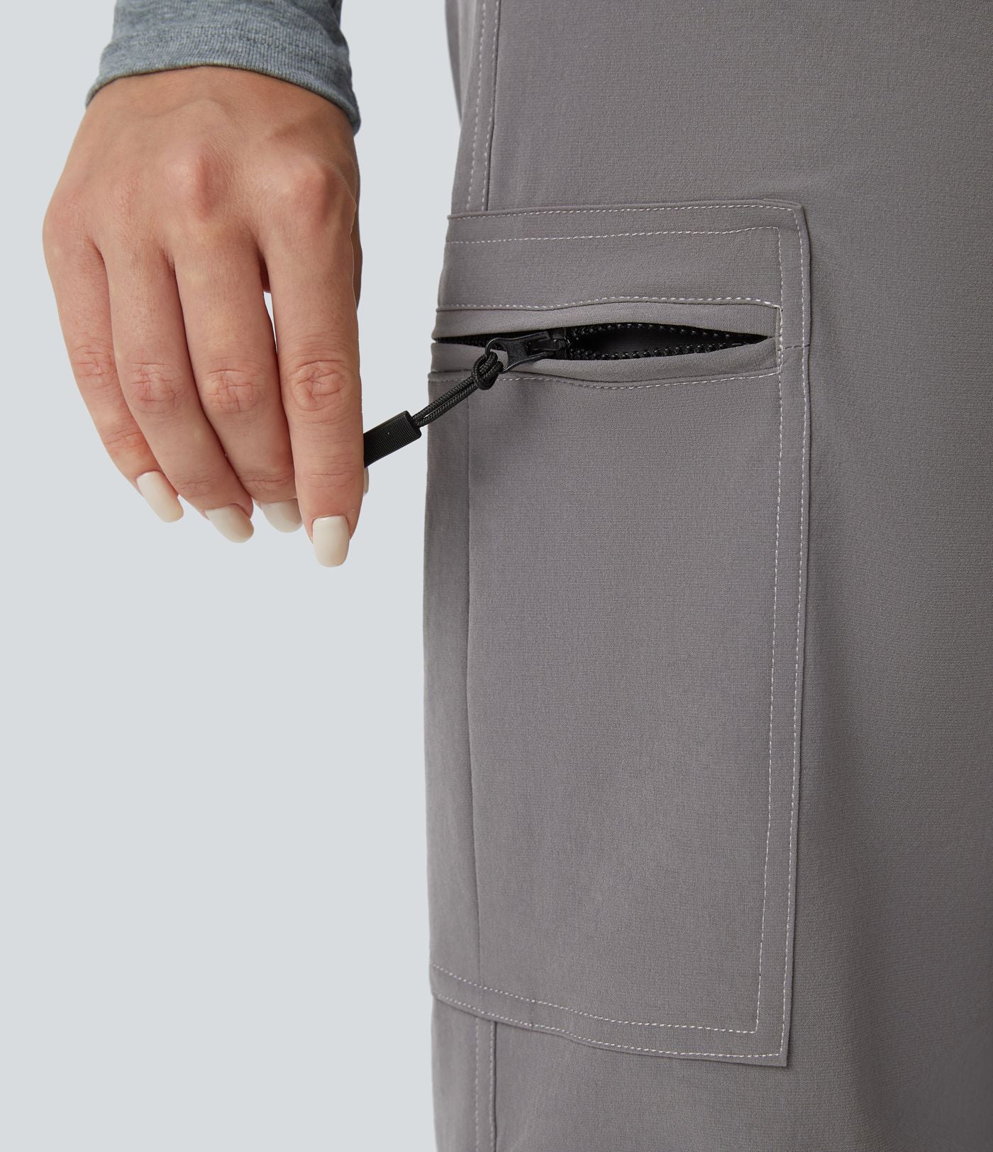 Jogging Casual Cargo Ajustables à Taille Mi-Haute avec Bouton Zip Multiples Poches et Cordon de Serrage
