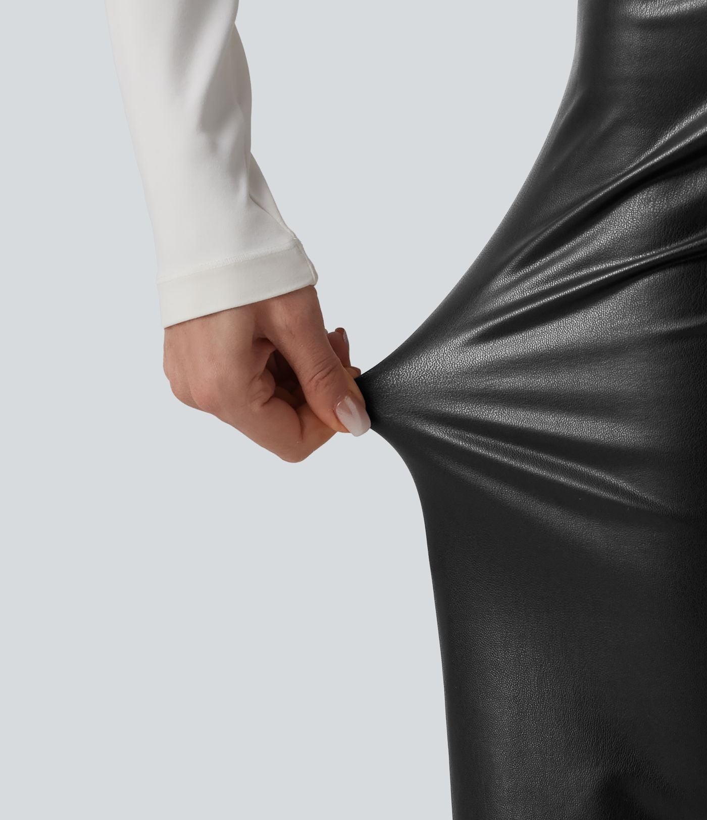 Pantalon large décontracté gainant taille haute extensible en molleton PU avec poches