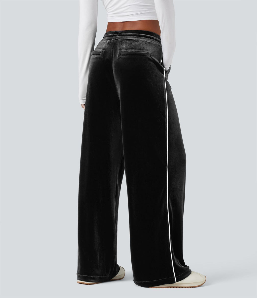 Pantalon décontracté droit en velours, taille mi-haute, avec cordon et poches