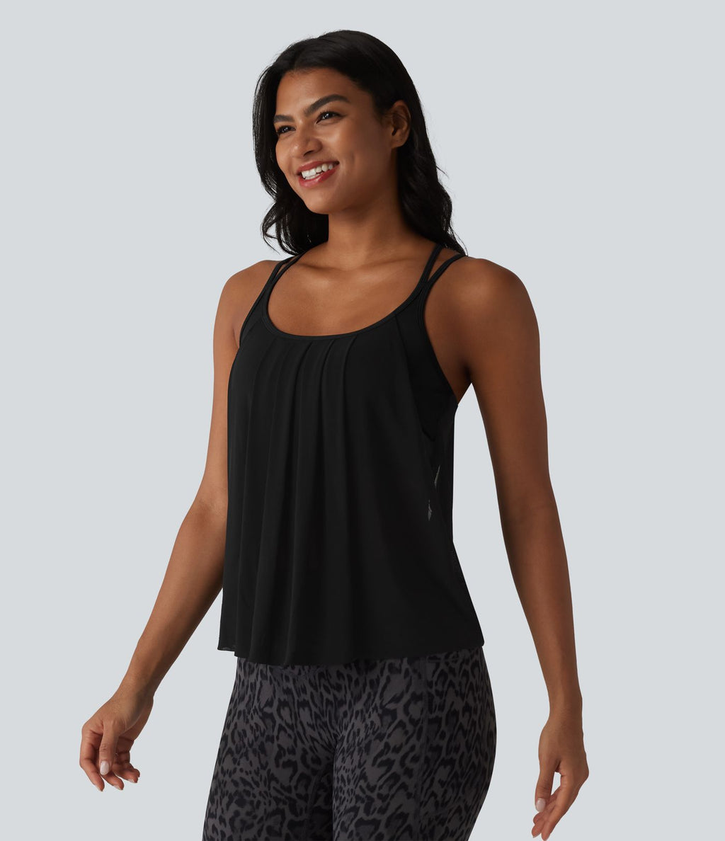 Débardeur de yoga plissé en maille contrastée avec soutien-gorge intégré