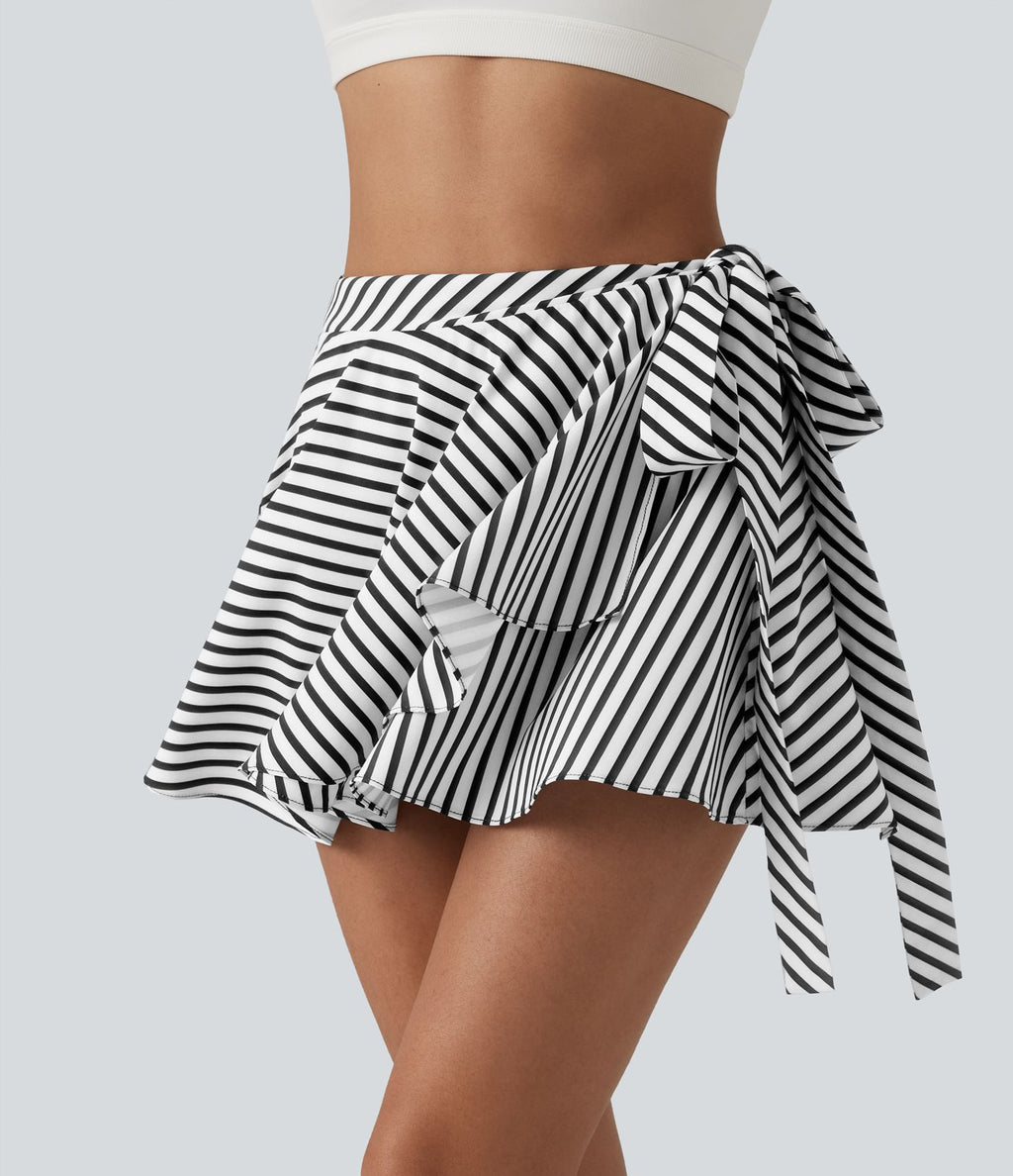 Jupe tennis mini fluide 2-en-1 taille haute imprimé léopard avec liens latéraux et poche