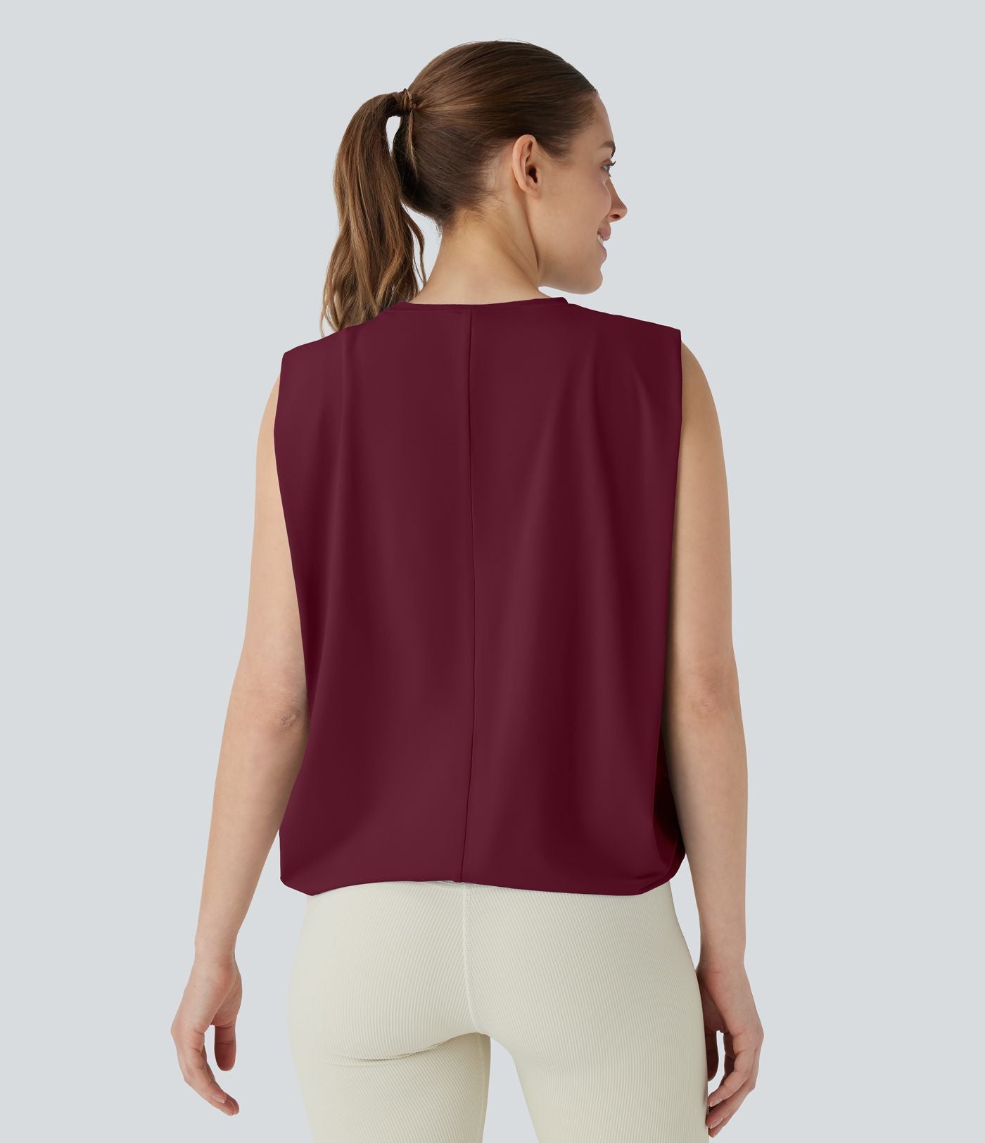 Débardeur de yoga col rond froncé, tissu rafraîchissant - Protection UPF50+