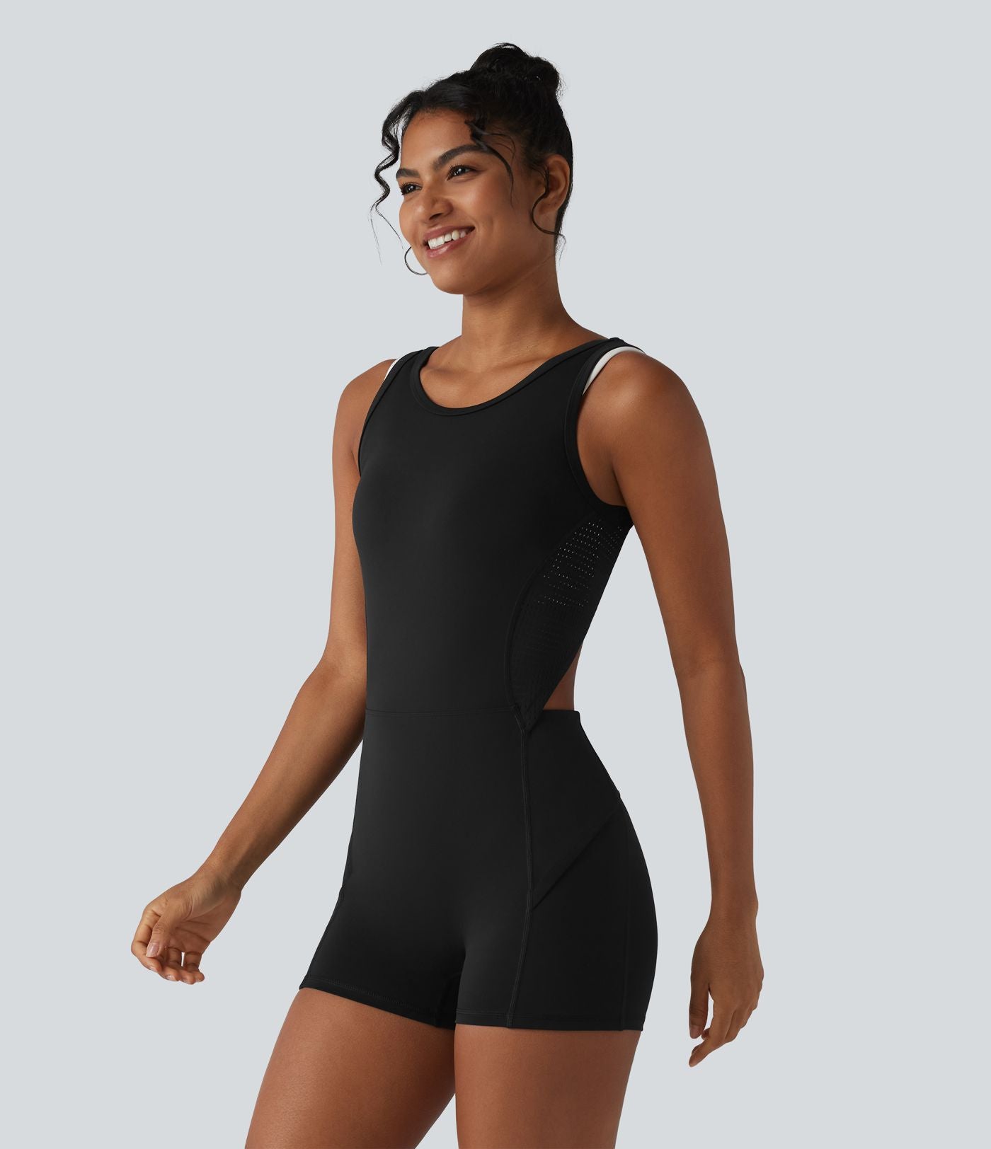 Barboteuse de yoga dos nu sans manches en mesh respirant avec jupe amovible et poches – Easy Peasy