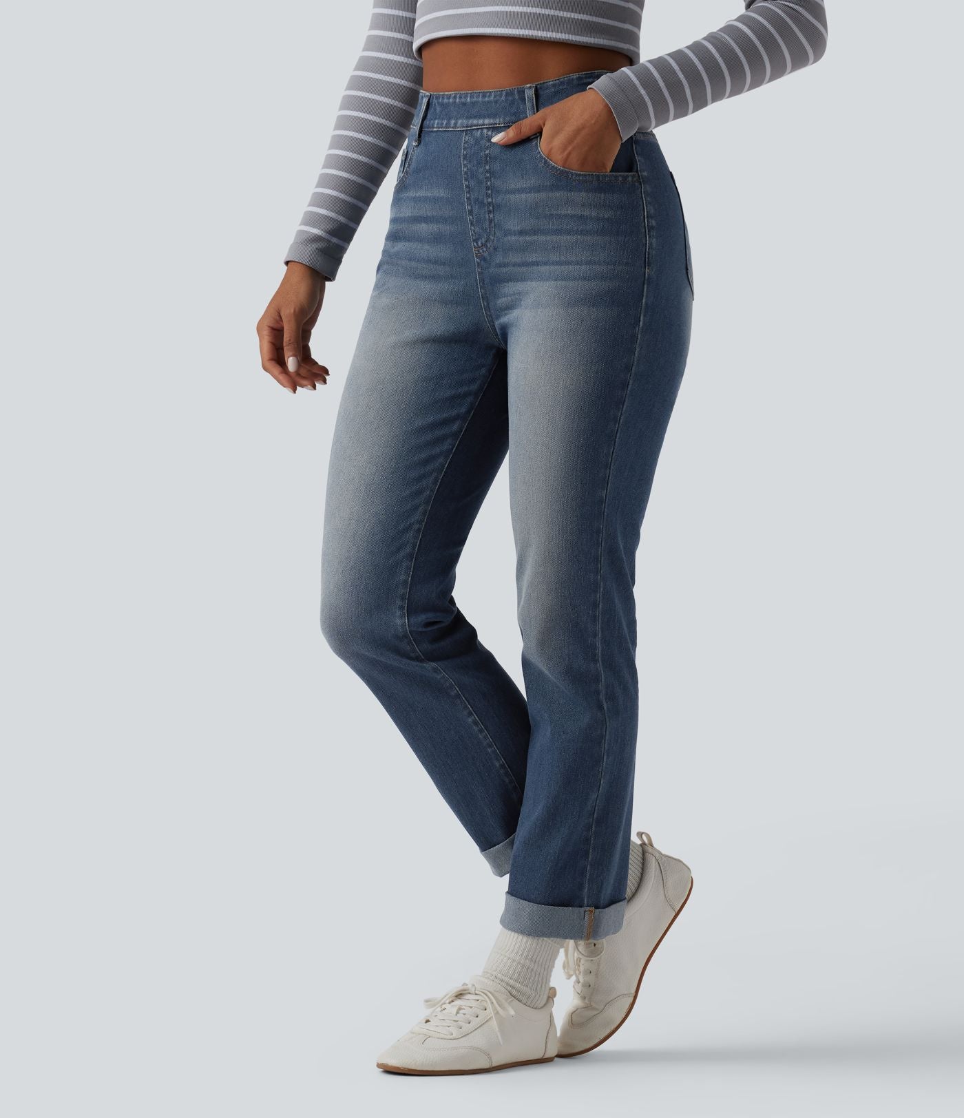 Jean décontracté Halara Flex™ ajusté taille haute ourlet retroussé avec poches