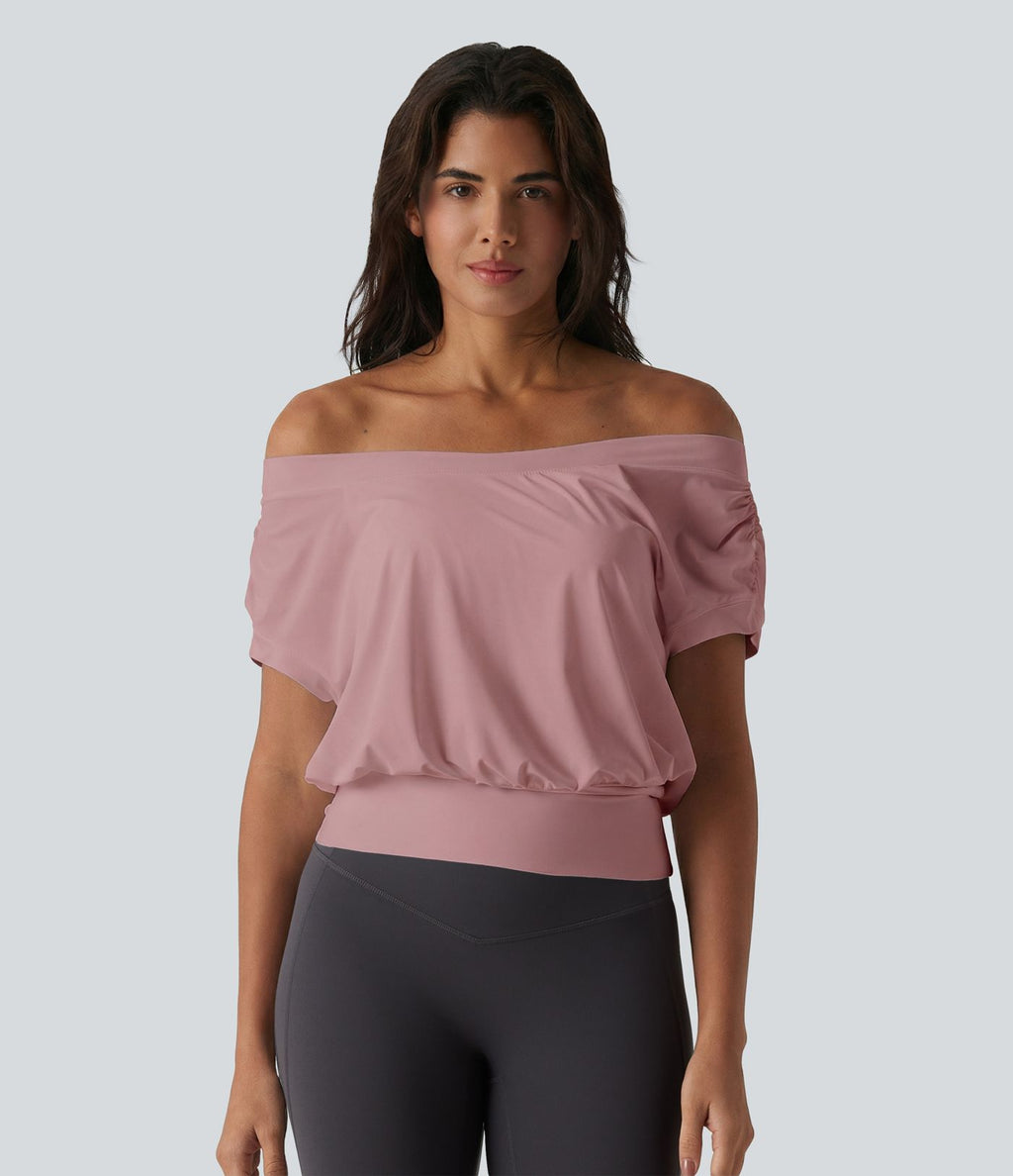 Haut de sport yoga épaules dénudées manches courtes oversize effet frais InstantCool séchage rapide