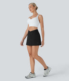 Jupe de tennis mini évasée Softlyzero™ QuickDry taille haute croisée avec short intégré galbant les fesses et poches